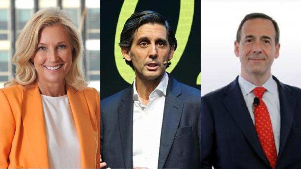 María Dolores Dancausa, CEO de Bankinter, Álvarez-Pallete, presidente de Telefónica y Gonzalo Gortázar, CEO de CaixaBank.