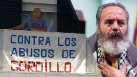 Margarita Pradas, en  su casa, de cuyo balcón cuelga una pancarta contra el alcalde.