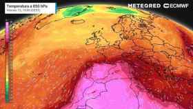La llegada de la ola de calor a España en un mapa de Meteored.