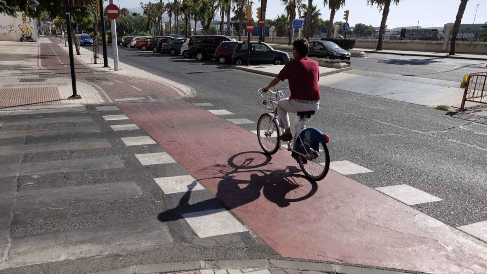 Un ciclista circula por un carril bici en Málaga.