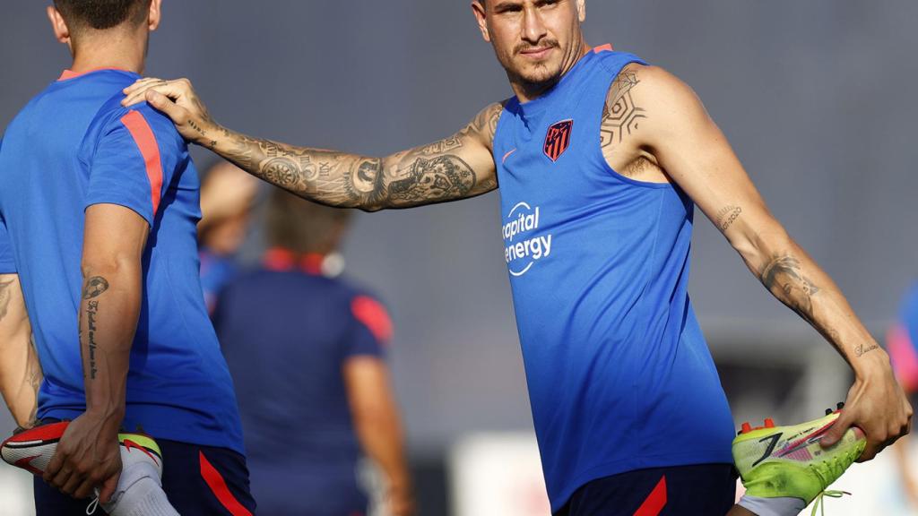 José María Giménez, en un entrenamiento del Atlético de Madrid