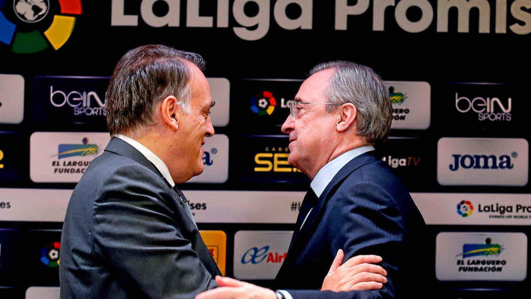 Javier Tebas, presidente de LaLiga, y Florentino Pérez, presidente del Real Madrid.