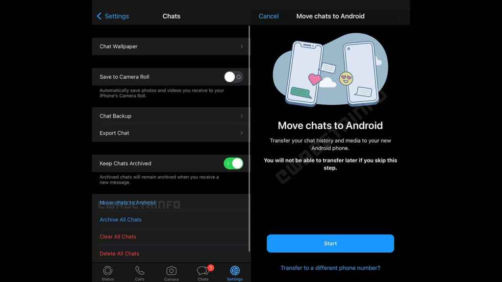 Opción para mover chats de iOS a Android
