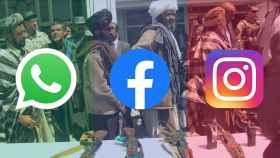 Talibanes tapados por los logos de las redes sociales de Facebook
