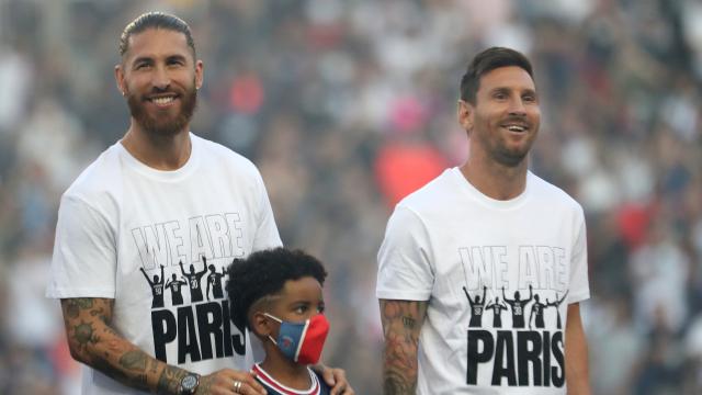 Sergio Ramos y Messi, en su presentación con el PSG