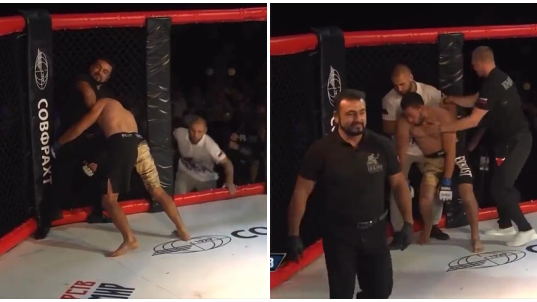 Un árbitro de MMA asfixia a un luchador hasta dejarle temblando
