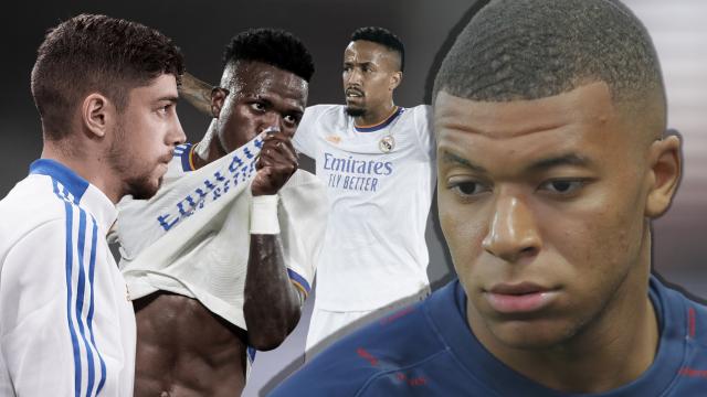 Montaje de Kylian Mbappé y jugadores del Real Madrid