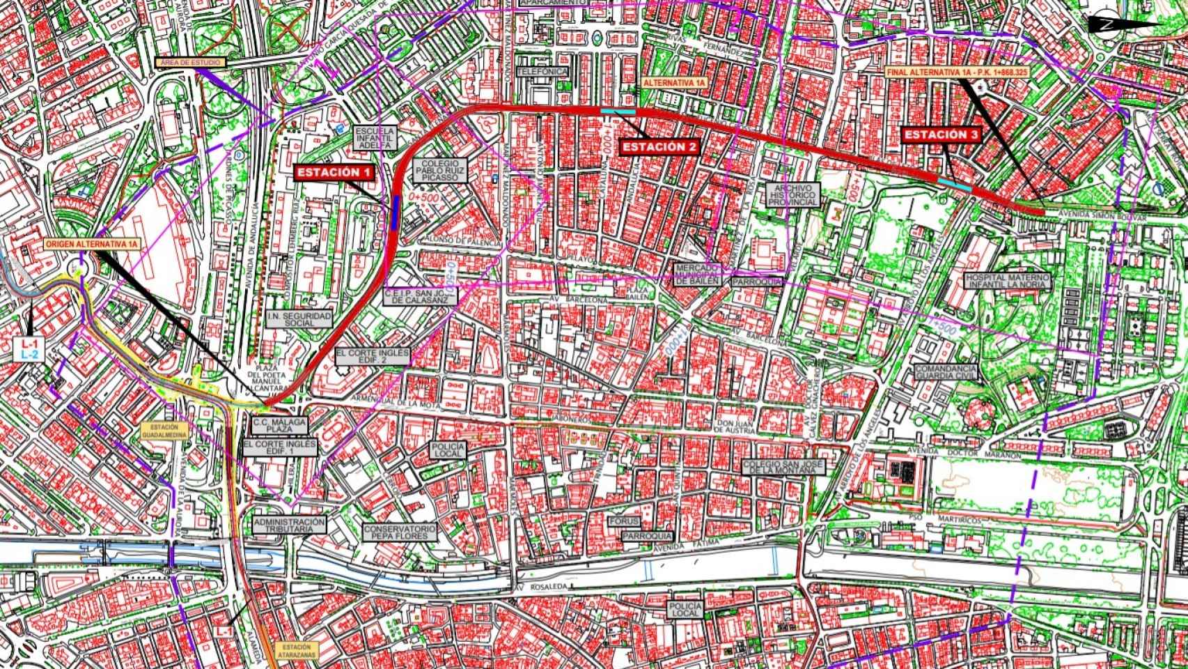 Propuesta final de trazado para llevar el Metro de Málaga soterrado al Civil.