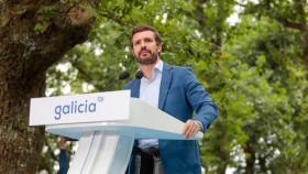 El presidente del PP, Pablo Casado, en el acto de arranque político en Cerdedo-Cotobade.