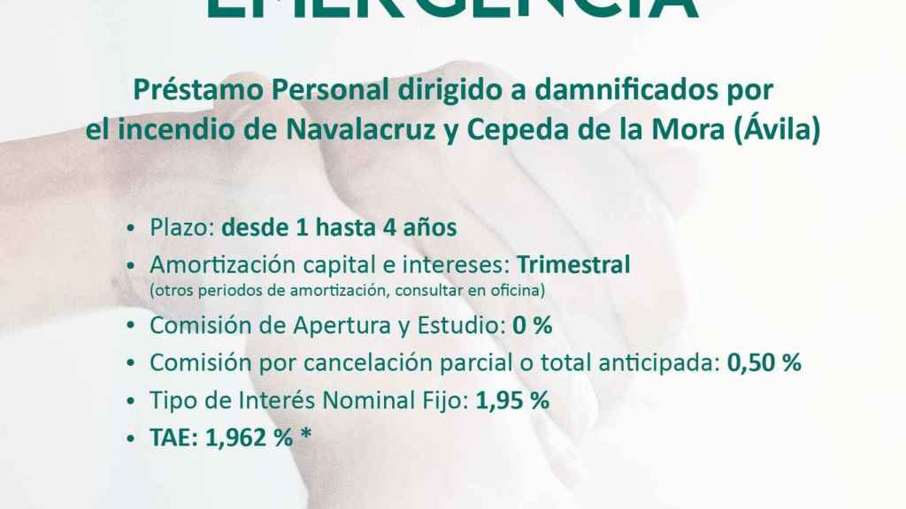 Caja Rural de Salamanca lanza préstamo en condiciones excepcionales para ayudar los damnificados por incendio de Ávila