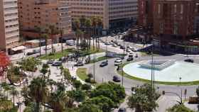 Vista de la nueva fuente de la Plaza de la Solidaridad, en Málaga.
