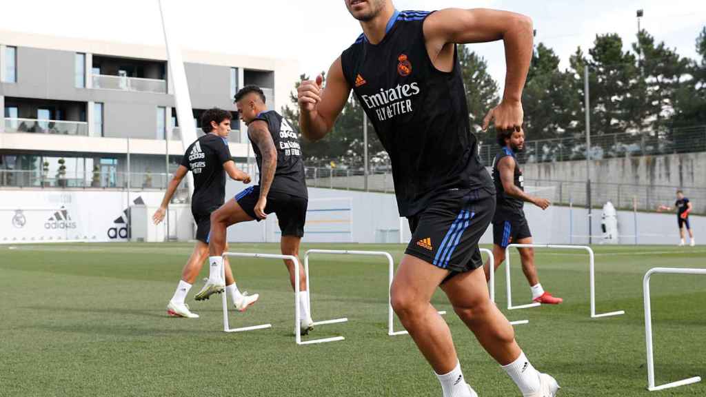 Marco Asensio, durante el entrenamiento del Real Madrid