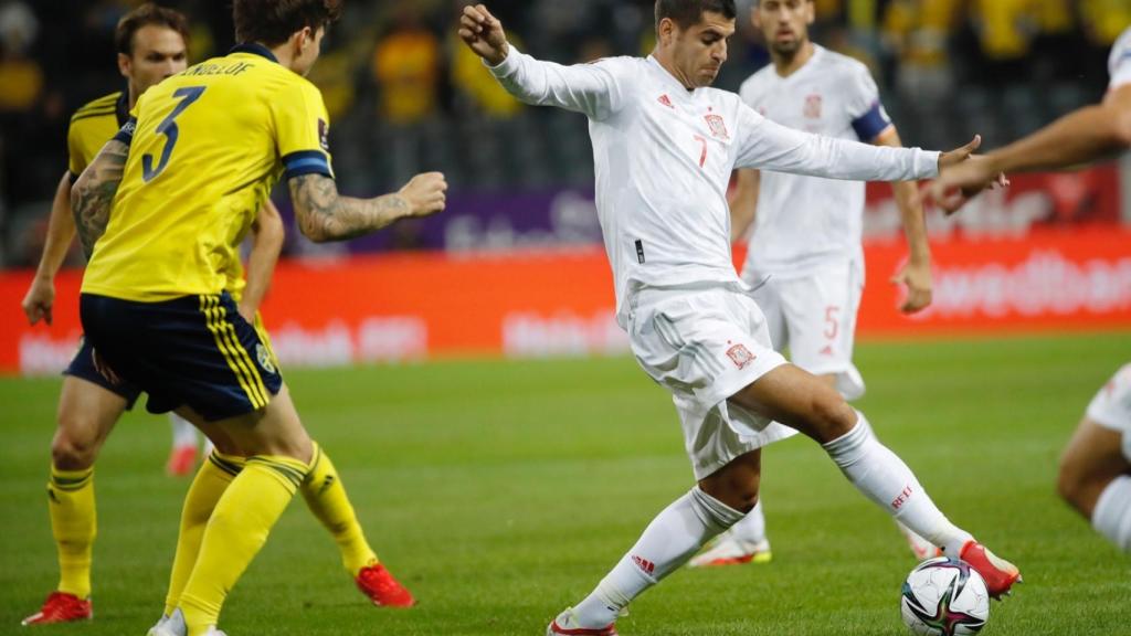Álvaro Morata, en el Suecia - España de clasificación para el Mundial 2022