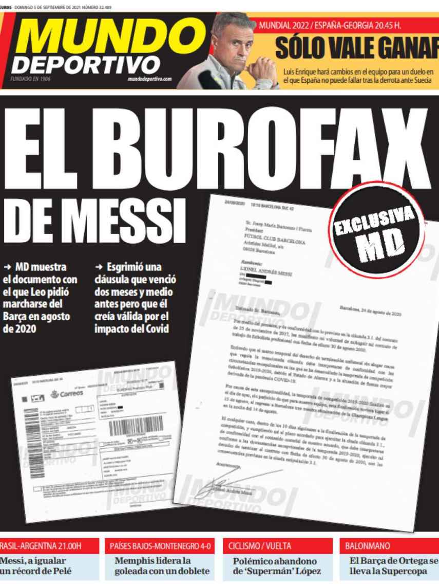 La portada del Mundo Deportivo (05/09/2021)