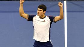 Alcaraz, celebrando su pase a los cuartos de final del US Open.