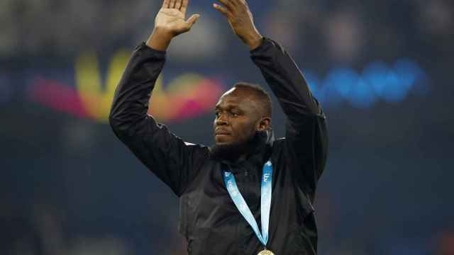 Usain Bolt tras un partido de exhibición