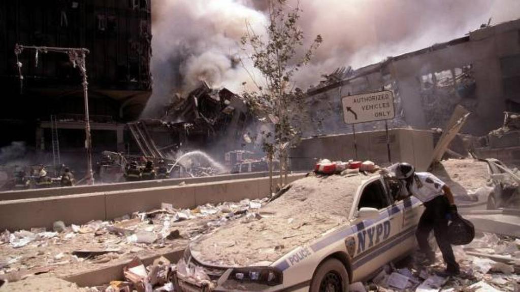 A police car, after the attacks against the towers.