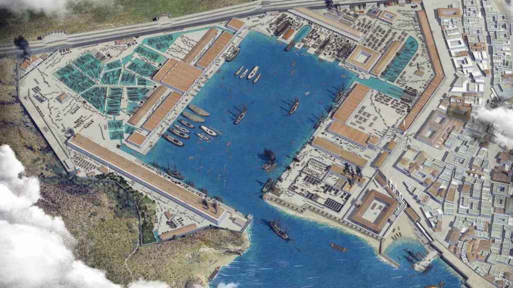 Reconstrucción de un arsenal de la Armada española en el siglo XVIII.