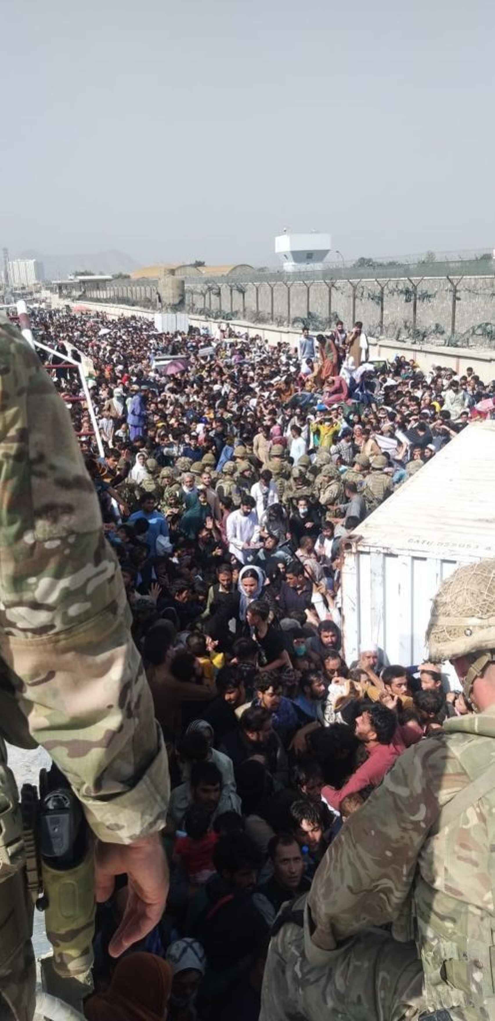 Kabul airport crowded with people trying to flee the country.