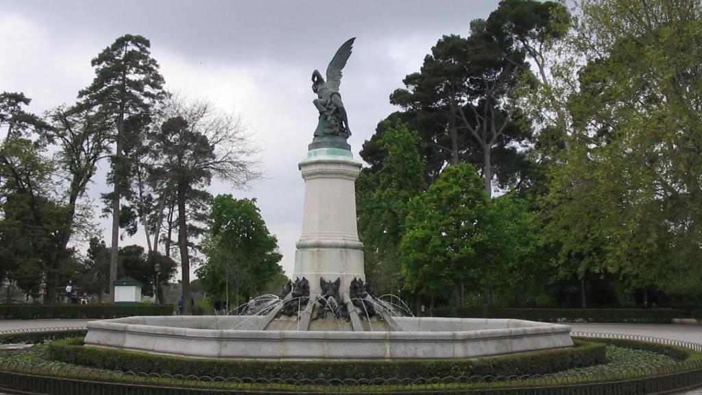 Fountain of the Fallen Angel in the Retiro Park in Madrid.