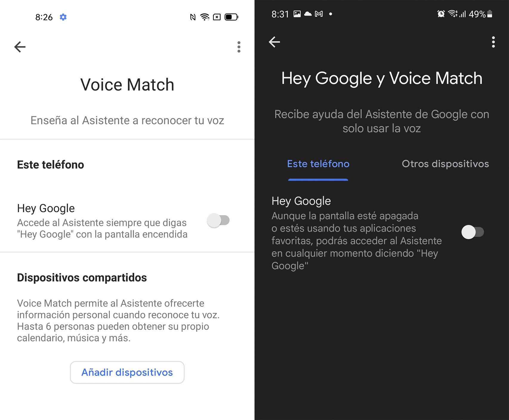 Antes y después para Voice Match en Google Assistant