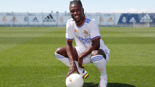 Camavinga, durante su presentación con el Real Madrid