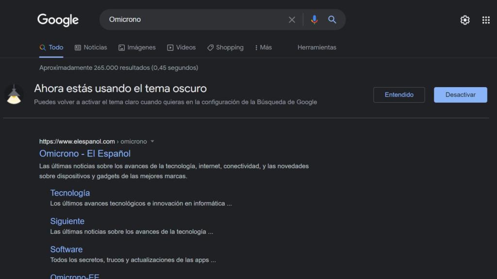 Modo oscuro Google