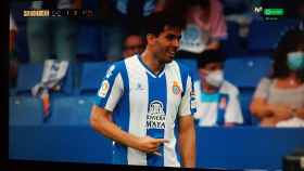 Leandro Cabrera haciendo el gesto de los cuernos durante el Espanyol - Atlético de Madrid