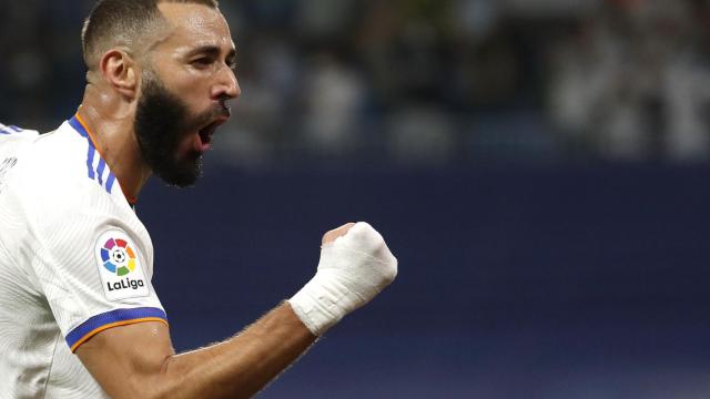 Karim Benzema celebra su gol al Celta de Vigo