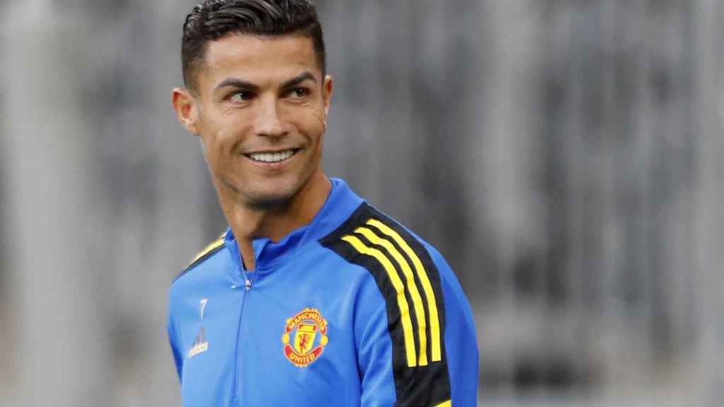 Cristiano Ronaldo, en un entrenamiento del Manchester United