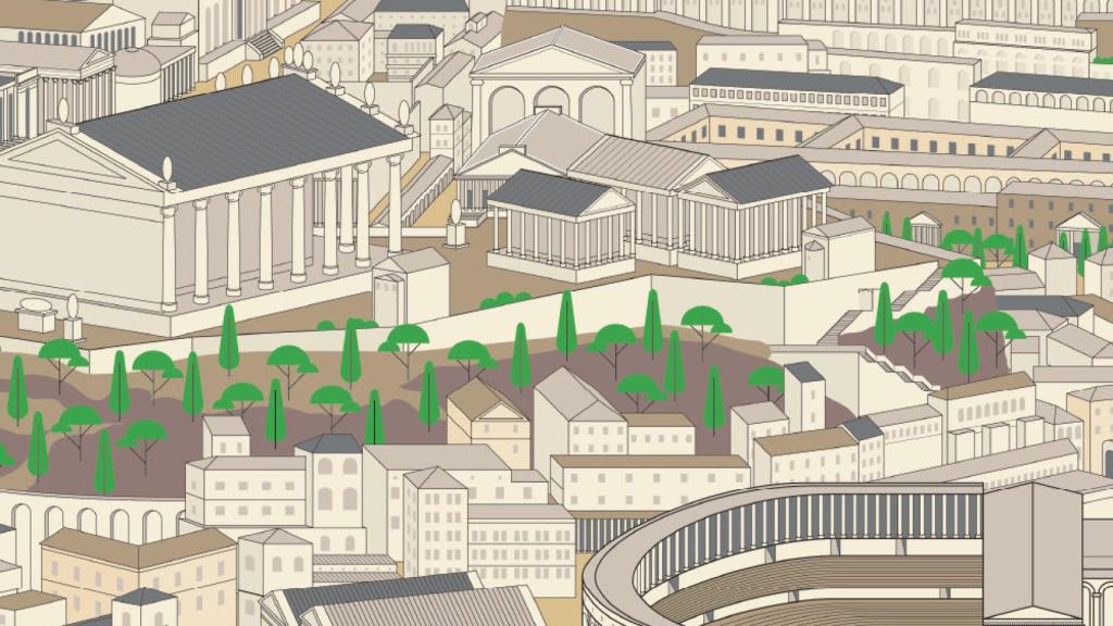 Ilustración de la ciudad de Roma en base a una maqueta del siglo IV d.C.