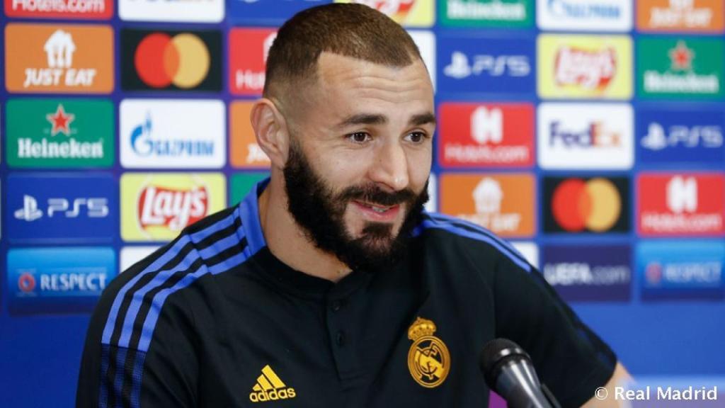 Karim Benzema, en rueda de prensa de la Champions League