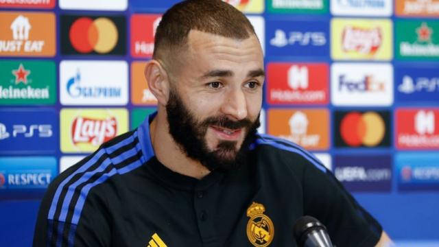 Karim Benzema, en rueda de prensa de la Champions League