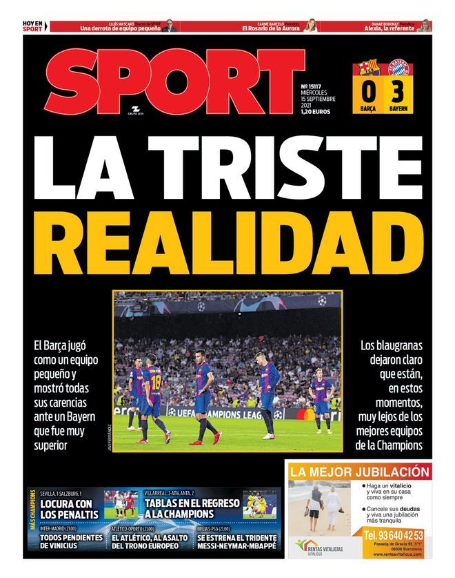 La portada del diario Sport (15/09/2021)