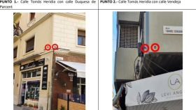 Puntos de instalación de las cámaras en dos de las calles del Soho de Málaga.