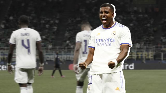 Rodrygo celebra un gol en Champions