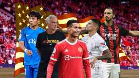 Takefusa Kubo, José Mourinho, Cristiano Ronaldo, Erik Lamela y Zlatan Ibrahimovic, en un fotomontaje