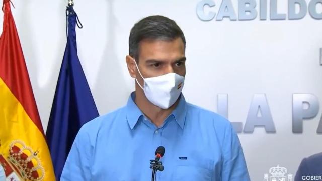 Comparecencia de Pedro Sánchez en La Palma, este lunes.