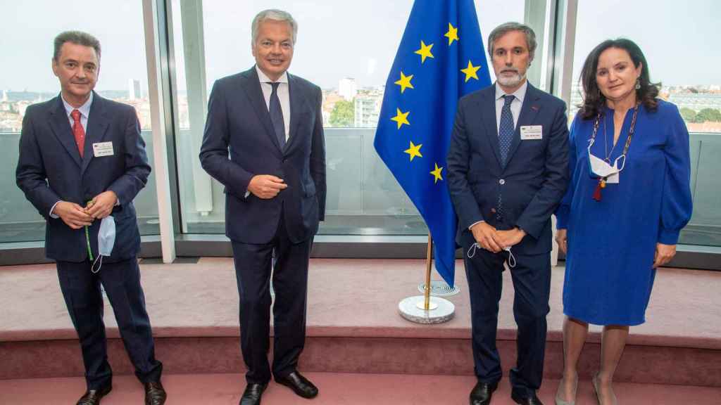 Commissioner Didier Reynders, during his meeting this Monday with the representatives of the Spanish judicial associations.