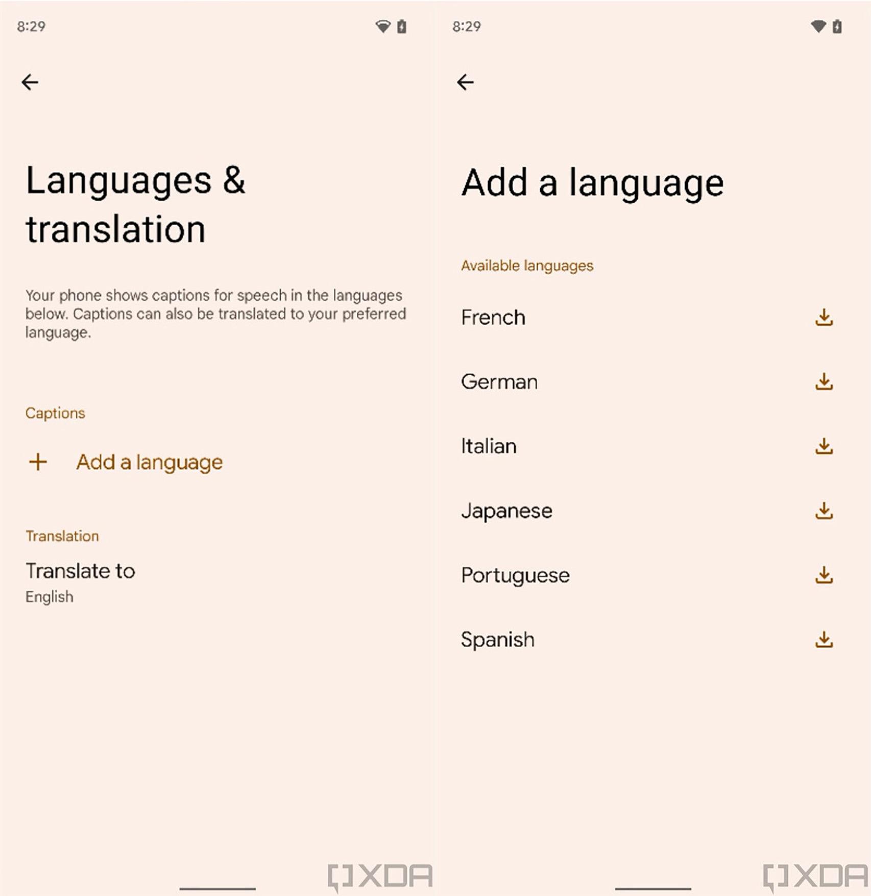 Caption live está disponible en 6 idiomas