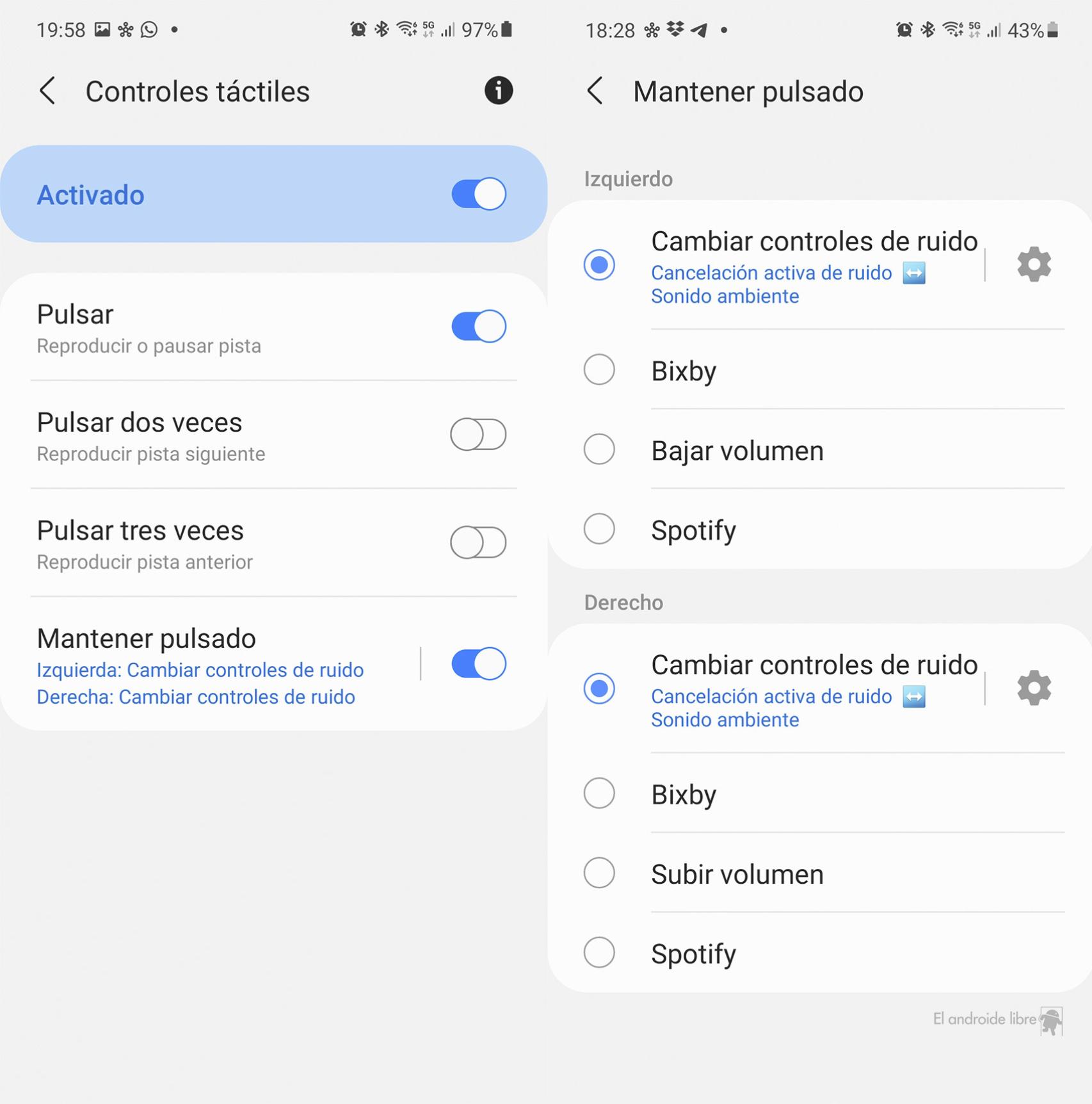Controles táctiles de los Galaxy Buds 2 de Samsung