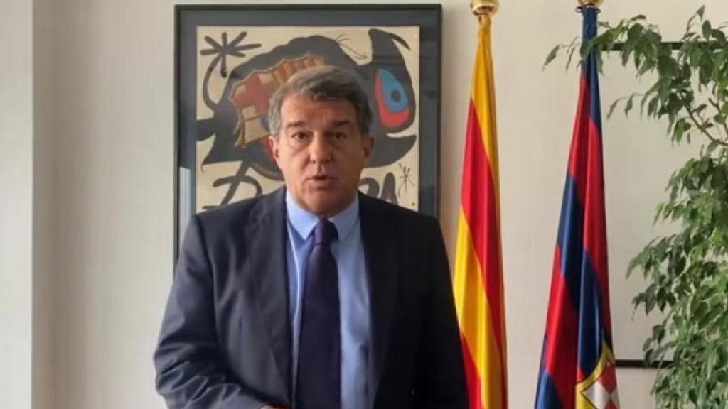 Joan Laporta, durante el vídeo de un mensaje institucional