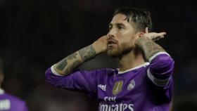 Sergio Ramos, celebrando un gol con el Real Madrid ante el Sevilla