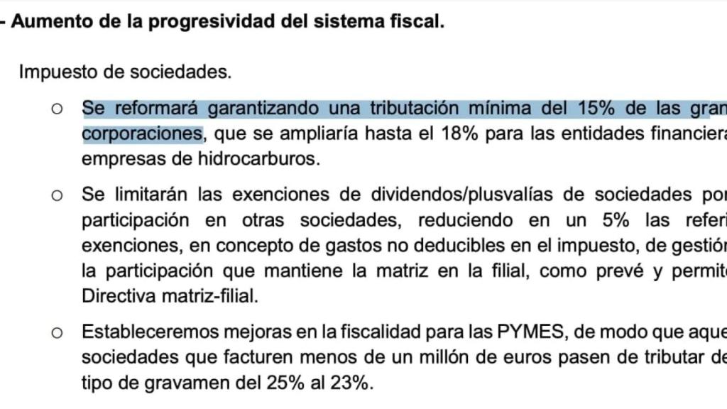 Extract from the fiscal chapter in the coalition program between PSOE and United We Can.
