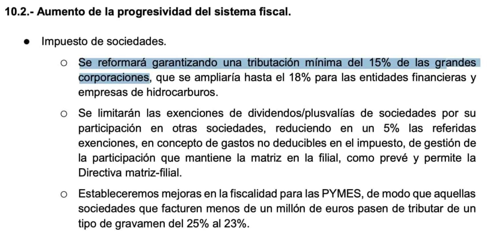 Extract from the fiscal chapter in the coalition program between PSOE and United We Can.
