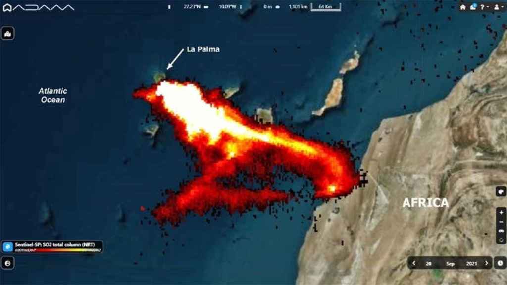 Figura 2.- Emisiones de SO₂ de la erupción del volcán de Cumbre Vieja en La Palma.