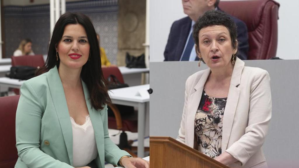 La portavoz del PP, Miriam Guardiola, y la portavoz de Podemos, María Marín.