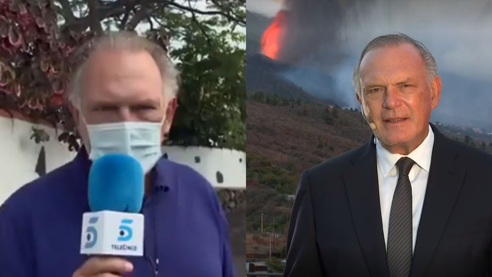 El periodista Pedro Piqueras durante su cobertura de la erupción en la Palma.
