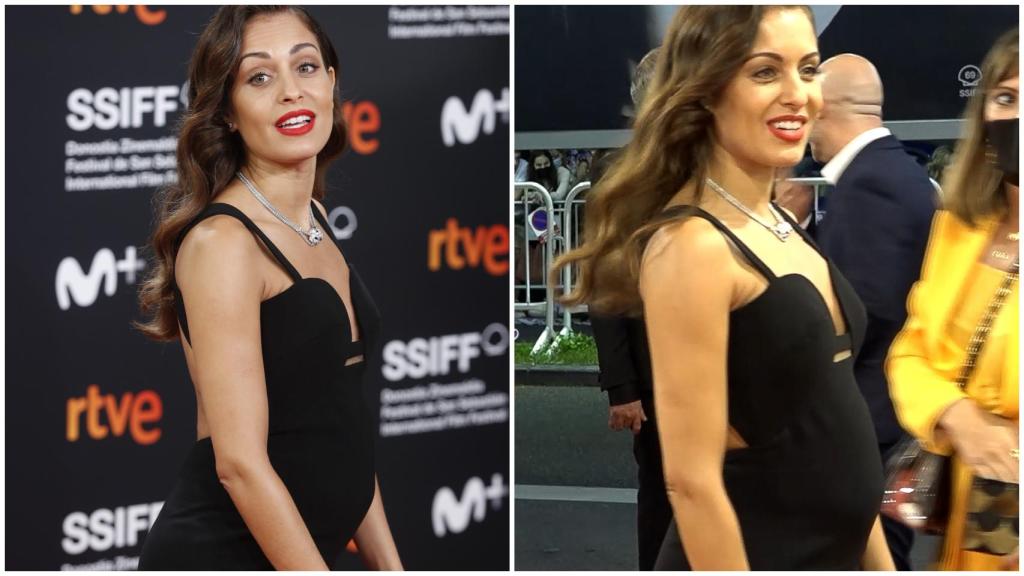 Hiba Abouk no ha querido esconder su incipiente barriguita de embaraza en el Festival de San Sebastián.