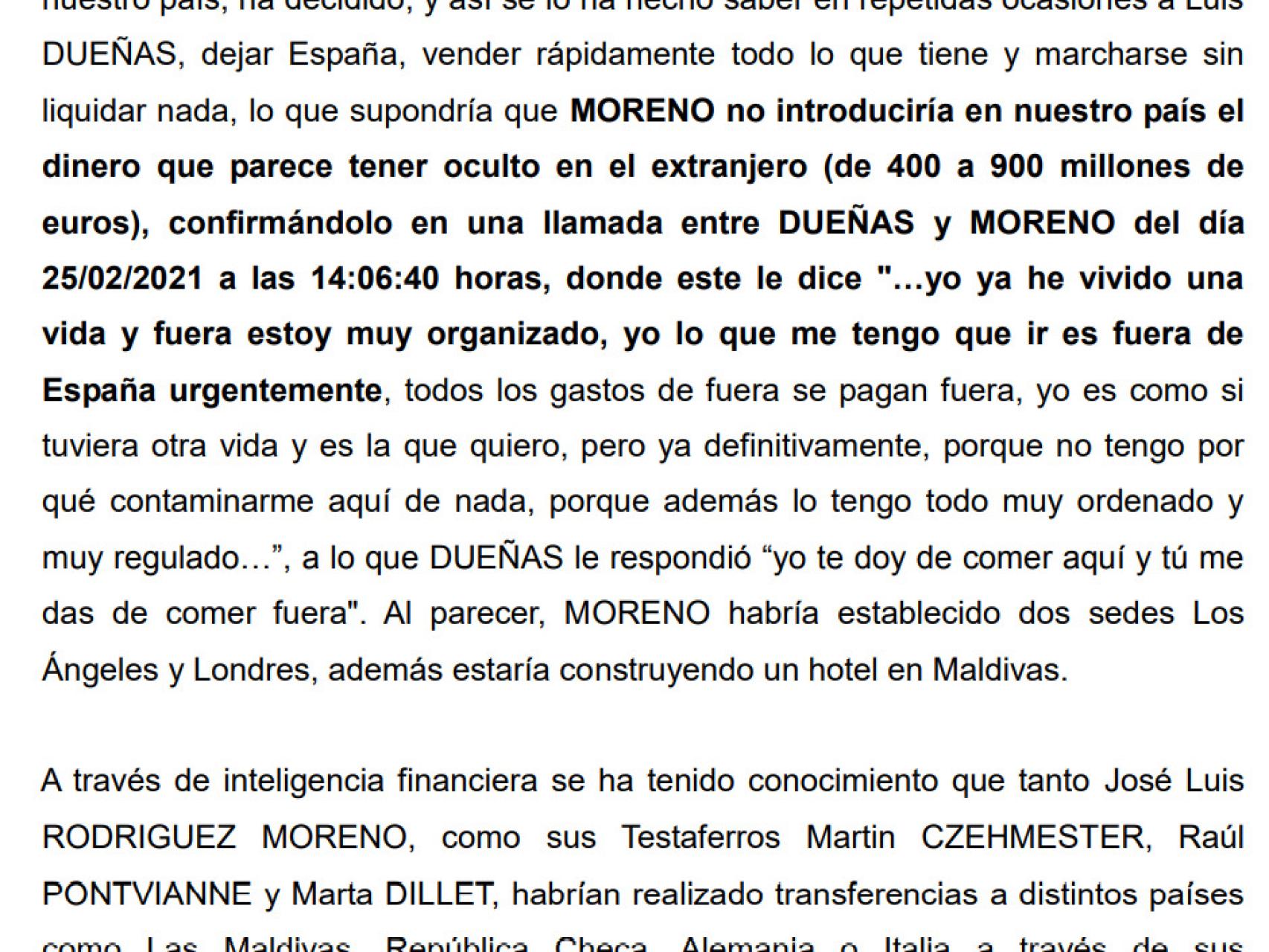 Fragmento del informe remitido por la Policía al juez de la Audiencia Nacional Ismael Serrano.